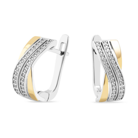 Kolczyki srebrne fala z rzędami cyrkonii i złotą blaszką/ang.zap PX 1359_AU375 blaszka gold