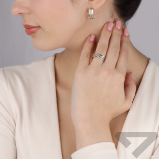 Kolczyki srebrne fala z rzędami cyrkonii i złotą blaszką/ang.zap PX 1359_AU375 blaszka gold