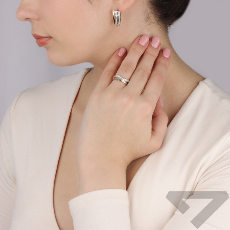 Kolczyki srebrne dwa rzędy białych cyrkonii i złota blaszka/ang.zap. PX 792_AU375 blaszka gold