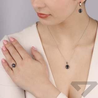 Kolczyki srebrne markiza z czarnymi cyrkoniami i złotą blaszką/ang.zap. PX 847 BL_AU375 blaszka gold