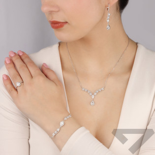 Komplet srebrny kolczyki, naszyjnik i bransoleta z białymi cyrkoniami HS2036 próba 925