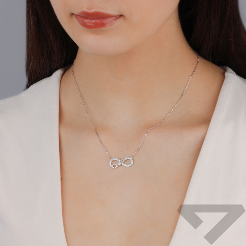 Naszyjnik srebrny infinity z cyrkoniami i sercem/anker TB 24545 próba 925