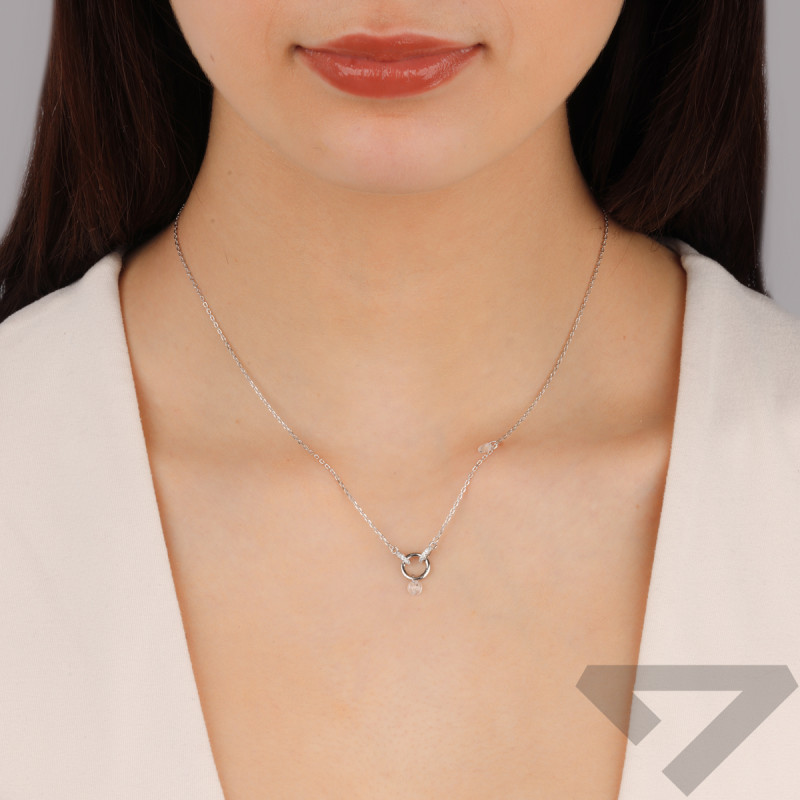 Naszyjnik srebrny koło ramka i białe cyrkonie/anker TB 23887 próba 925