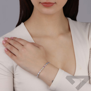 Bransoleta srebrna okrągłymi cyrkoniami i kolorowymi bagietami HS2085 MIX próba 925