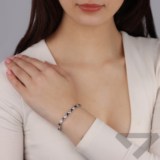 Bransoleta srebrna okrągłe białe i szafirowe cyrkonie HS2078 SA próba 925