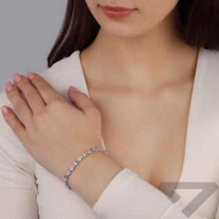 Bransoleta srebrna łezki z kolorowymi i białymi cyrkoniami HS2084 MIX próba 925