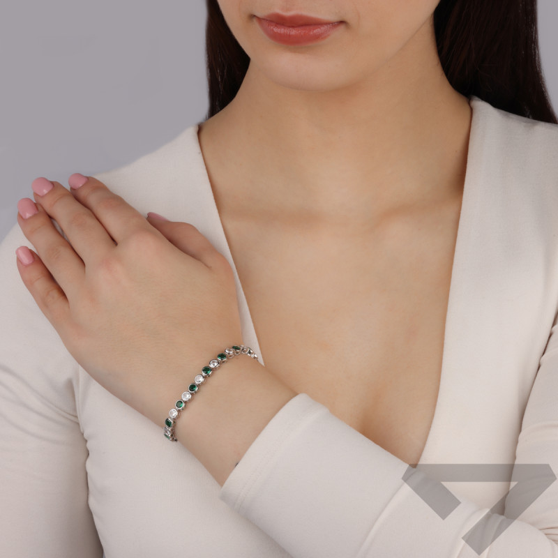 Bransoleta srebrna okrągłe białe i zielone cyrkonie HS2078 GR próba 925