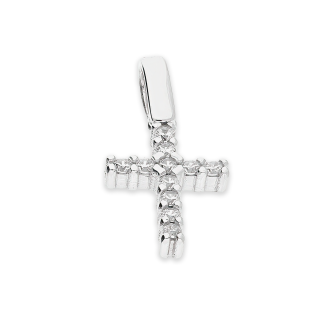 Krzyżyk z białego złota z rzędem białych cyrkonii CB-026 10mm białe złoto próba 585