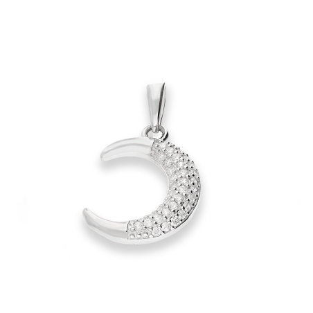 Zawieszka srebrna półksiężyc z białymi cyrkoniami DA985 próba 925