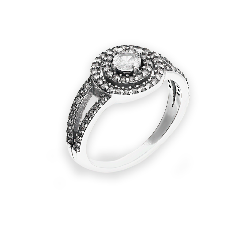 Pierścionek srebrny okrągła markiza z białymi cyrkoniami  DA1006 próba 925