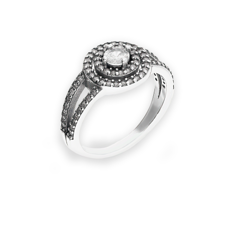 Pierścionek srebrny okrągła markiza z białymi cyrkoniami  DA1006 próba 925