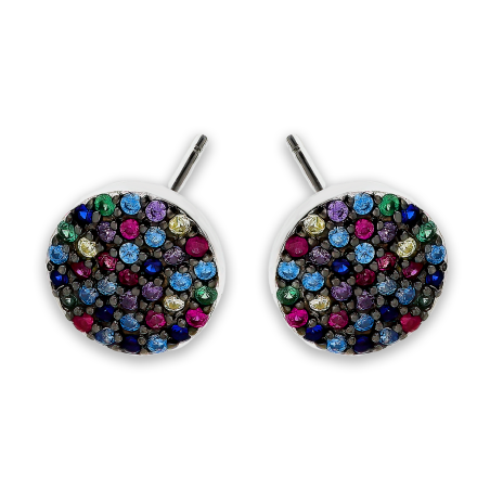Kolczyki srebrne koło z kolorowymi cyrkoniami/sztyft HS1847 próba 925