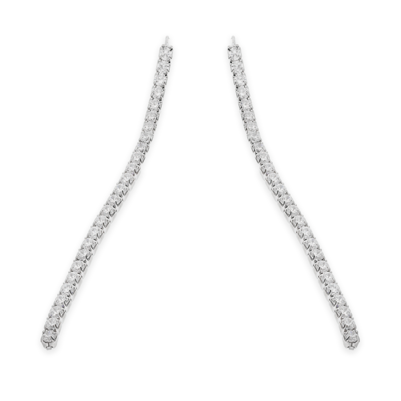 Kolczyki srebrne z rzędem białych cyrkonii zapinane na sztyft