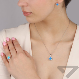 Srebrny Pierścionek Kropla z Opalem i Cyrkoniami pr. 925 - JubilerSezam.pl