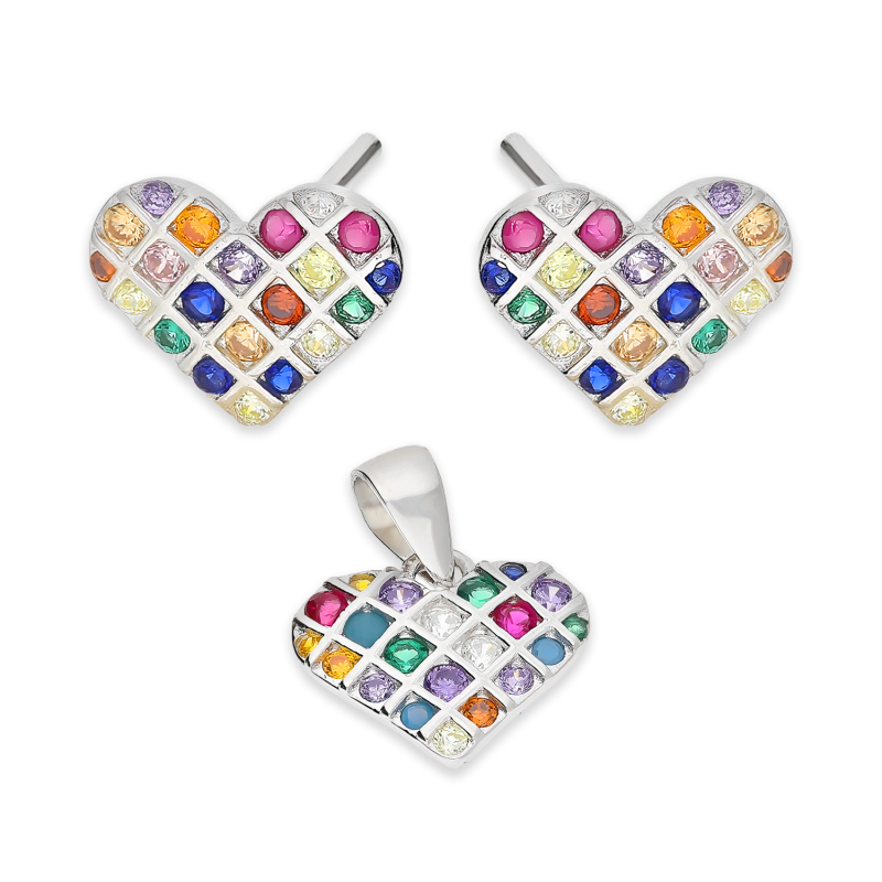 Srebrny Komplet Biżuterii Serca z Cyrkoniami pr. 925 - JubilerSezam.pl