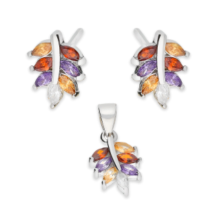 Srebrny Komplet Biżuterii Listek z Cyrkoniami - JubilerSezam.pl