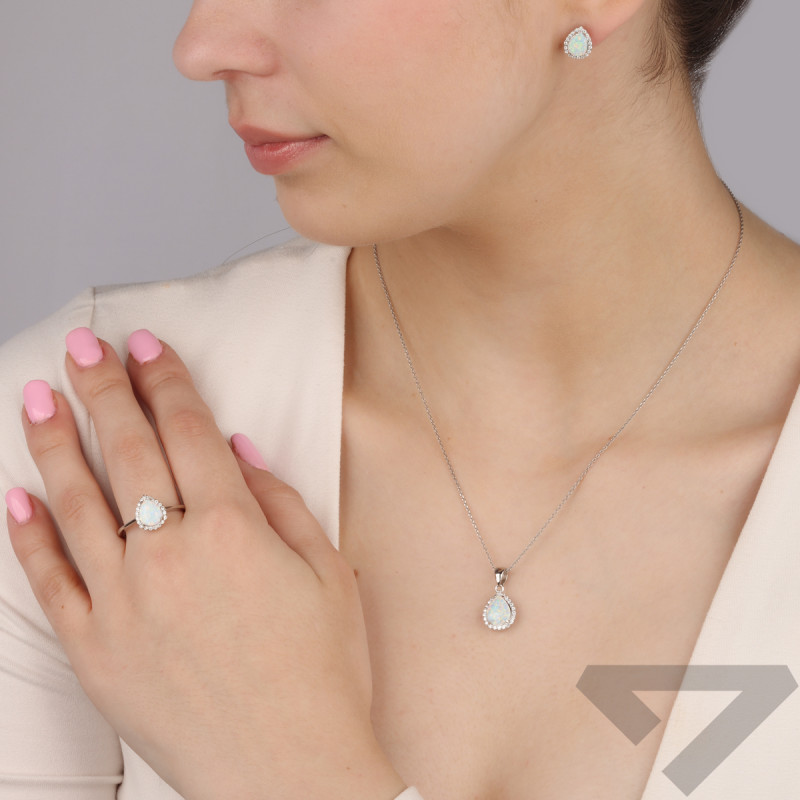 Srebrne Kolczyki Krople z Opalem i Cyrkoniami pr. 925 - JubilerSezam.pl