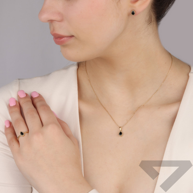 Kolczyki złote kropla z czarną cyrkonią/sztyft MZ T23-E-P-3120-6X4-BLACK próba 375