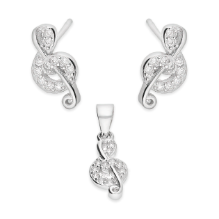 Komplet srebrny kolczyki i zawieszka klucz wiolinowy z cyrkoniami HS1871 próba 925
