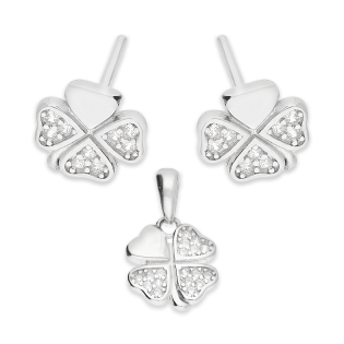 Komplet srebrny kolczyki i zawieszka koniczyna z cyrkoniami HS1873 próba 925