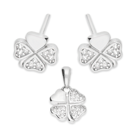 Komplet srebrny kolczyki i zawieszka koniczyna z cyrkoniami HS1873 próba 925