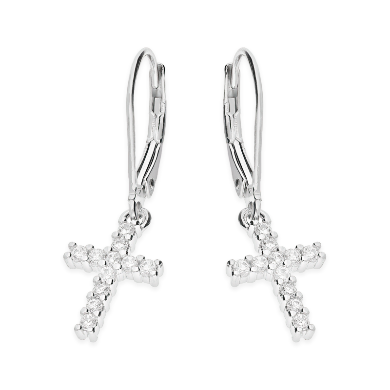 Kolczyki srebrne krzyżyk z białymi cyrkoniami/big.zam. HS1875 próba 925