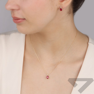 Kolczyki złote kropla z czerwoną cyrkonią/sztyft MZ T23-3051-7X5MM-RED-CZ próba 585