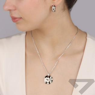 Komplet srebrny kolczyki i zawieszka kwiaty z emalią i cyrkoniami TB 23688-23687 próba 925