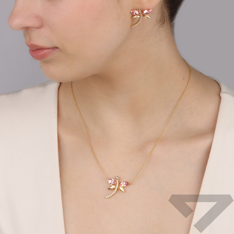 Kolczyki pozłacane motyl z kryształami i białymi cyrkoniami/sztyft CQ KDCG4228LRGS próba 925