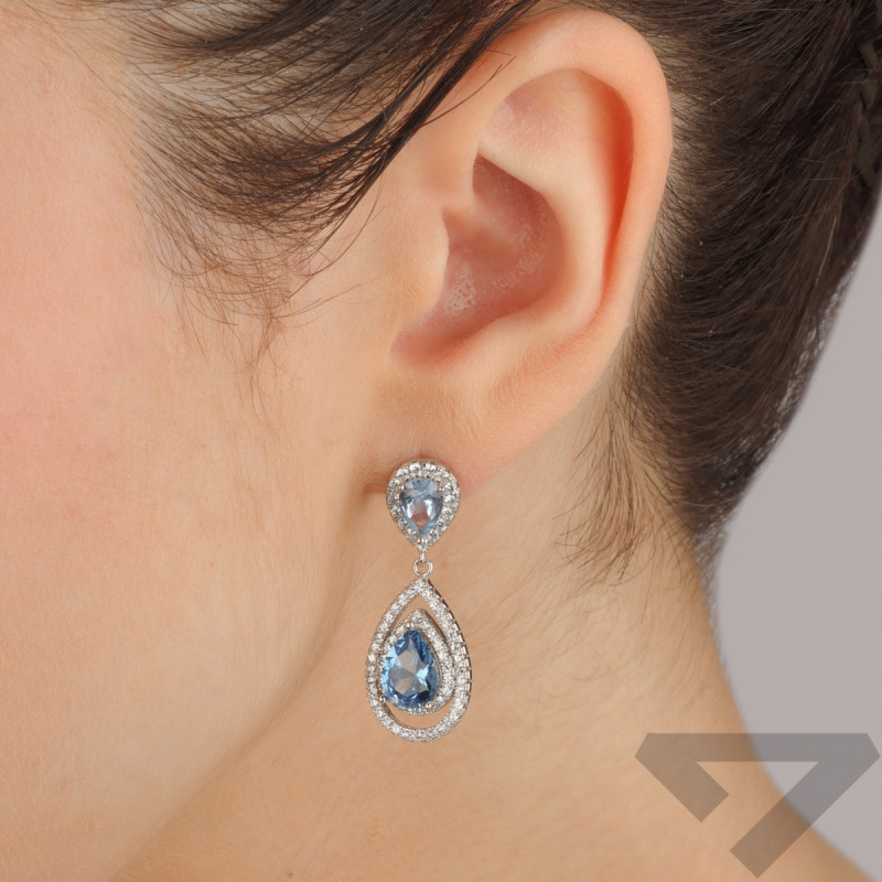 Srebrne kolczyki z cyrkoniami, kropla markiza - JubilerSezam.pl