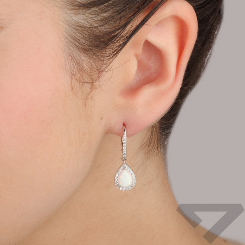 Kolczyki srebrne kropla z opalem i białymi cyrkoniami/big.zam. TB 24530 próba 925