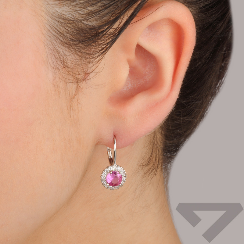 Srebrne kolczyki koła z różowymi cyrkoniami pr. 925 - JubilerSezam.pl