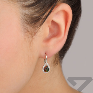 Srebrne Kolczyki Krople z Zielonym Opalem i Cyrkoniami - JubilerSezam.pl