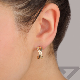 Pozłacane kolczyki X z masą perłową i cyrkoniami - JubilerSezam.pl