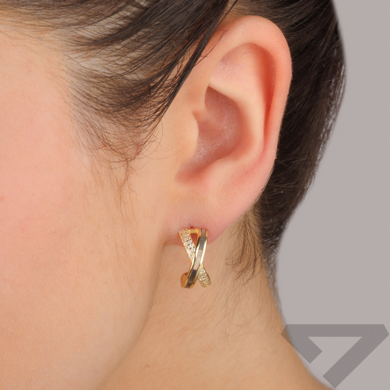 Pozłacane kolczyki X z masą perłową i cyrkoniami - JubilerSezam.pl