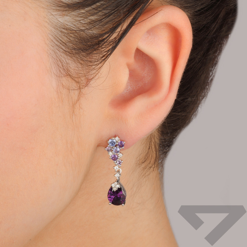 Srebrne kolczyki z fioletowymi cyrkoniami - JubilerSezam.pl