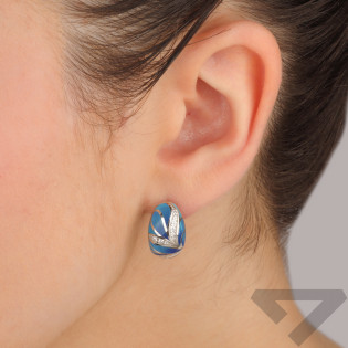 Kolczyki srebrne fale z niebieską emalią i cyrkoniami/ang.zap. TB 23726 próba 925