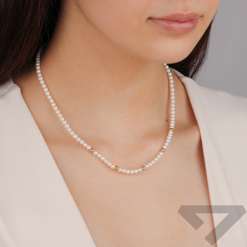 Naszyjnik złoty białe perły i złote kulki MZ T23-PN-3188-K141-4MM-PRL próba 585