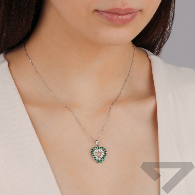 Serduszko srebrne z białymi i zielonymi cyrkoniami TB 21778 próba 925