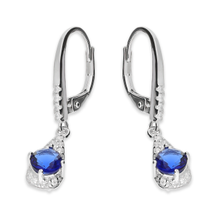 Kolczyki srebrne kropla z szafirową i białymi cyrkoniami/big.zam. HS1905 szafir próba 925