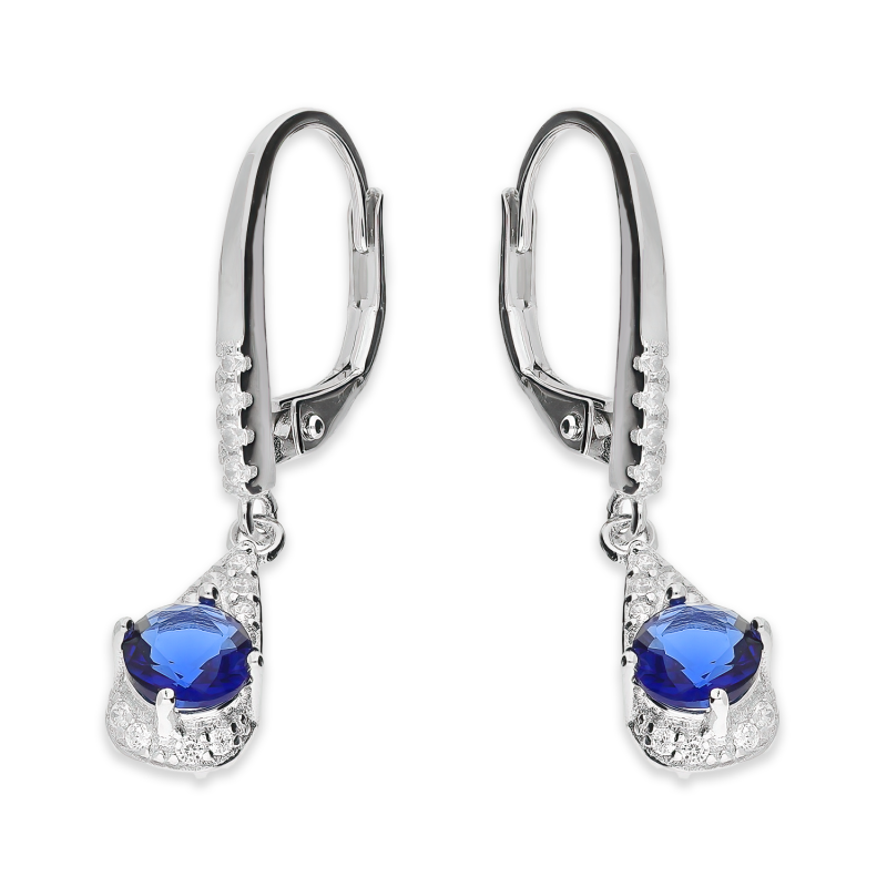 Kolczyki srebrne kropla z szafirową i białymi cyrkoniami/big.zam. HS1905 szafir próba 925