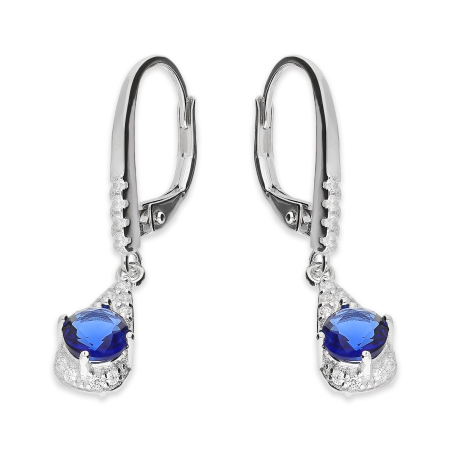Kolczyki srebrne kropla z szafirową i białymi cyrkoniami/big.zam. HS1905 szafir próba 925