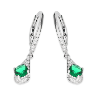 Kolczyki srebrne kropla z zieloną i białymi cyrkoniami/big.zam. HS1905 szmaragd próba 925