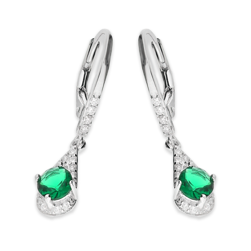 Kolczyki srebrne kropla z zieloną i białymi cyrkoniami/big.zam. HS1905 szmaragd próba 925