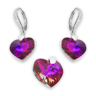 Komplet srebrny kolczyki i zawieszka serce z fioletowym kryształem HS SWAS14X14-VE-CZ próba 925