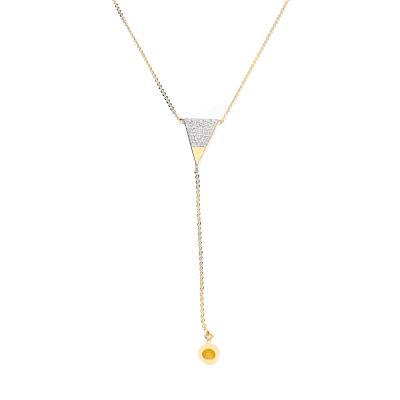 Naszyjnik złoty trójkąt z białymi diamentami/rolo KB 104-10018-2 próba 585