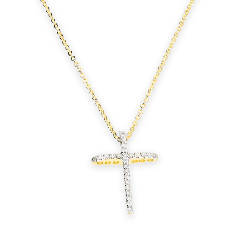 Naszyjnik złoty krzyżyk z białymi diamentami/rolo KB 104-10026 próba 585
