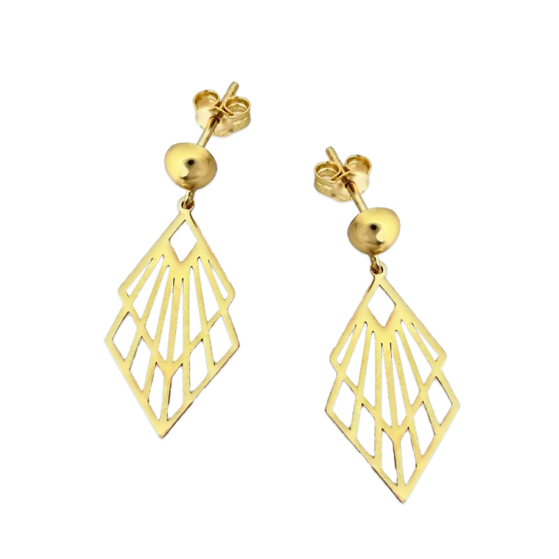 Kolczyki złote dwa ażurowe deltoidy/sztyft CI 8753 próba 585