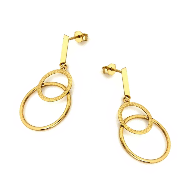 Kolczyki złote jedno gładkie koło i koło z grawerem/sztyft CI 11627A próba 585