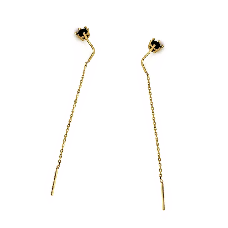 Kolczyki złote czarna cyrkonia w sześciu łapkach/pałąk przeciągane CI 11607 próba 585